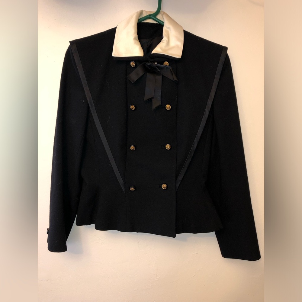 Nipon Coature Neiman-Marcus Black & White Collar Gold Button Down Suit